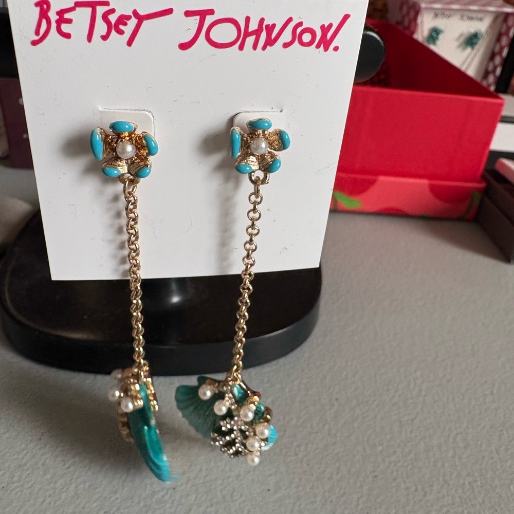 Betsey Johnson Teal and Gold Chain Earrings